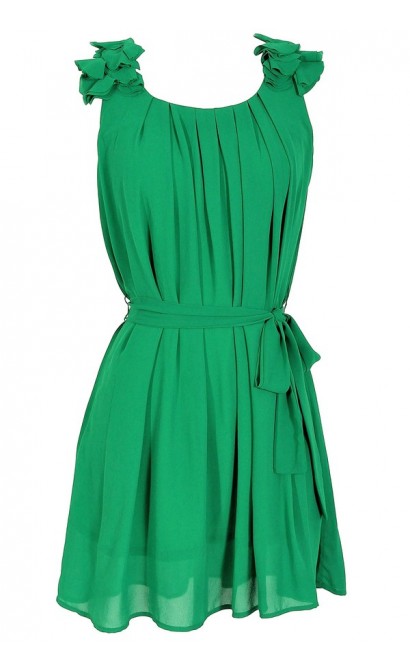 Chiffon Shoulder Petal Dress in Green